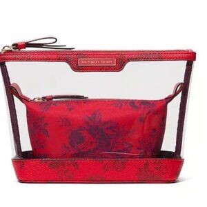 VICTORIA SECRETS RED FLORAL 2-Piece Makeup Bag - NWT